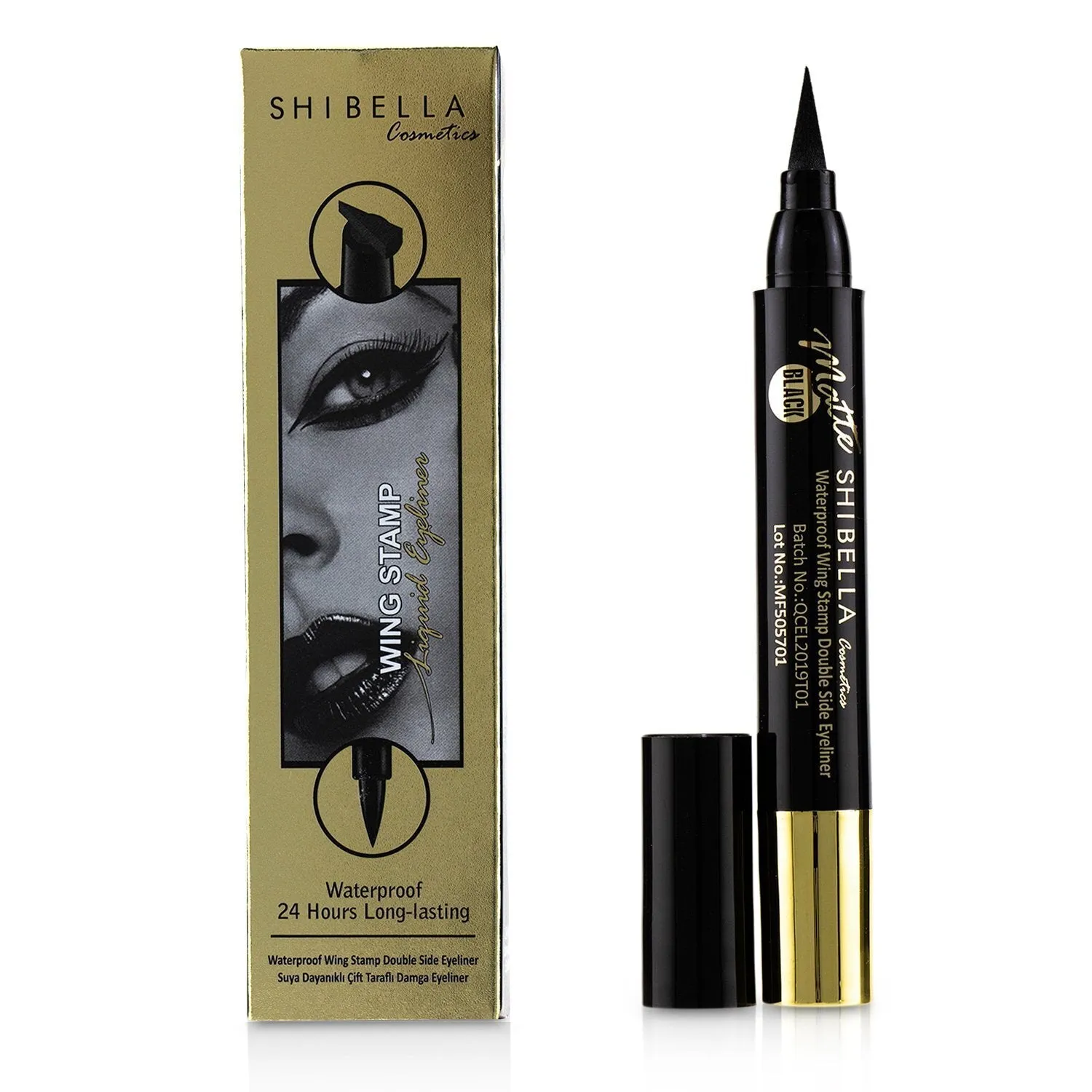 SHIBELLA Cosmetics Waterproof 24 Hours Long Lasting Wing Stamp Eyeliner Double Side Eyeliner  Thin Stamp (Exp. Date 03/2022)  4.5ml/0.1587oz